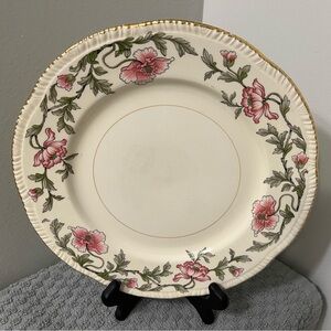 Discontinued Homer Laughlin Pink Poppy Plate with Gold Rim Victorian style